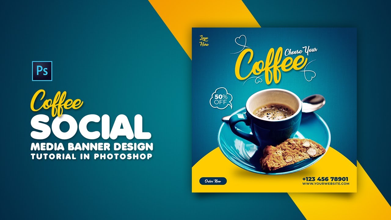 Cara Mendesain Banner Media Sosial Kopi | Tutorial Adobe Photoshop | Seni Kecepatan | Mentor Grafiks