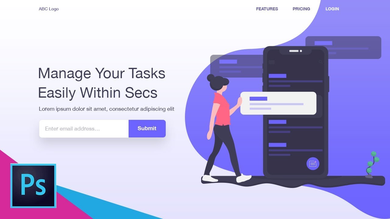 Tutorial Desain UI Website Ilustrasi Modern di Adobe Photoshop