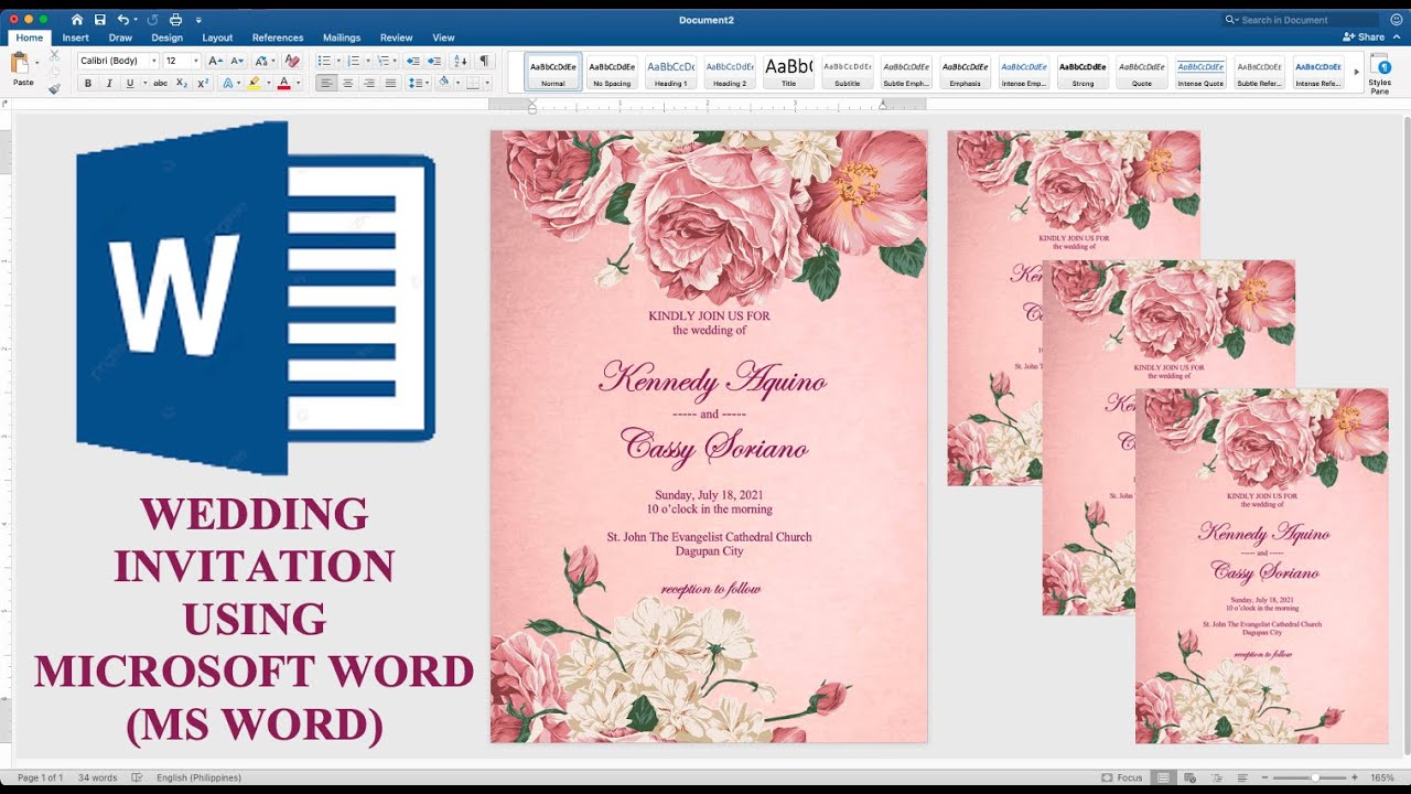 mawar tua | Cara membuat UNDANGAN PERNIKAHAN di Microsoft Word (MS Word) | buatan sendiri | Cassy Soriano